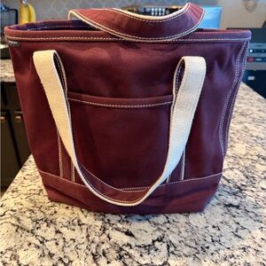 Lands' End Burgundy Tote with Cream Straps